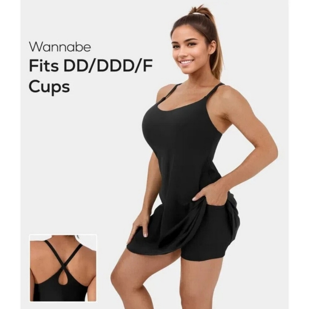 Halara Everyday Cloudful Backless 2-in-1 Dress-Wannabe-DD/DDD/F Cups Black S